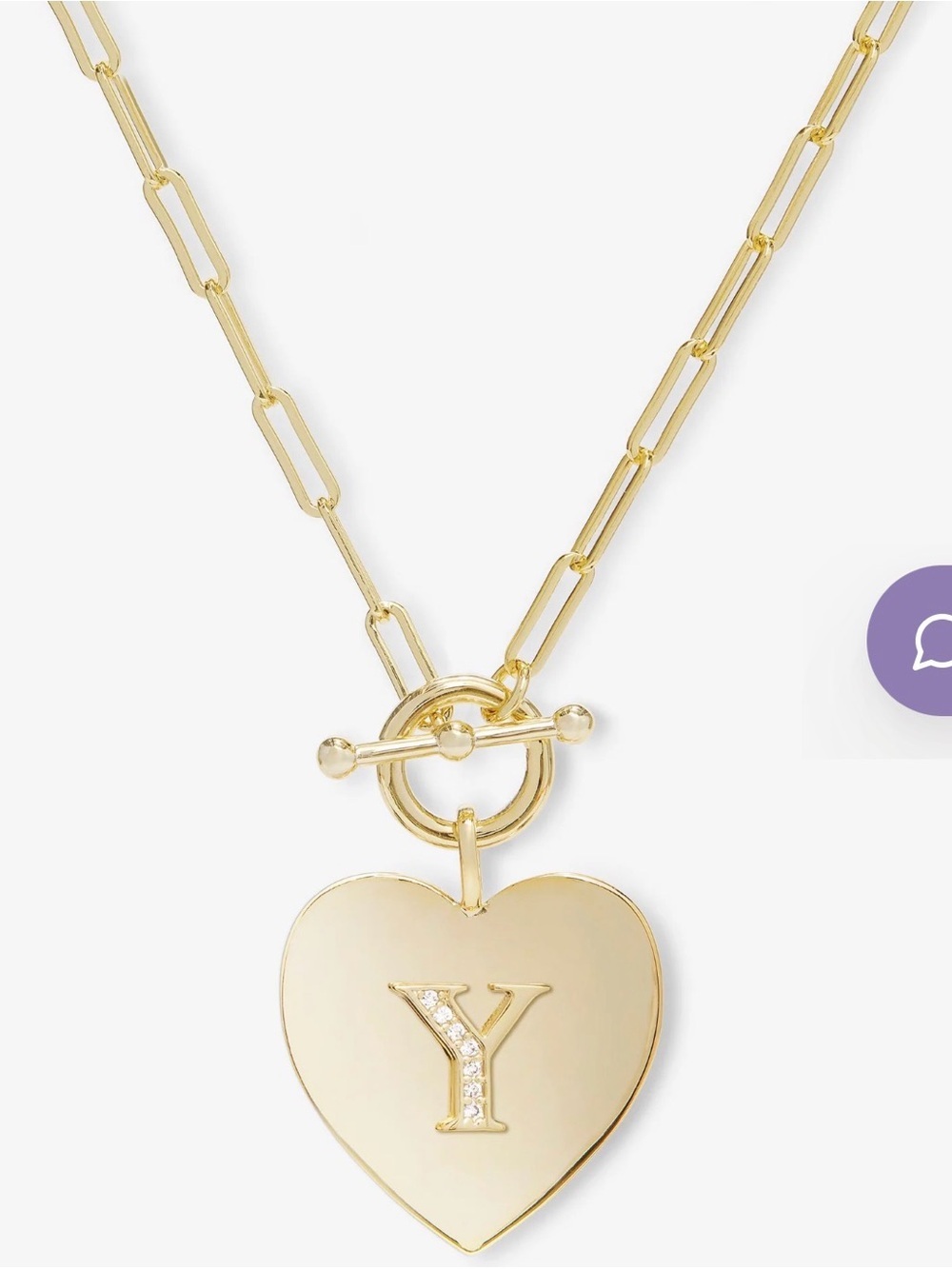 NWT Melinda Maria Gold Love Letter (Y) Heart Pendant Paperclip Chain Necklace